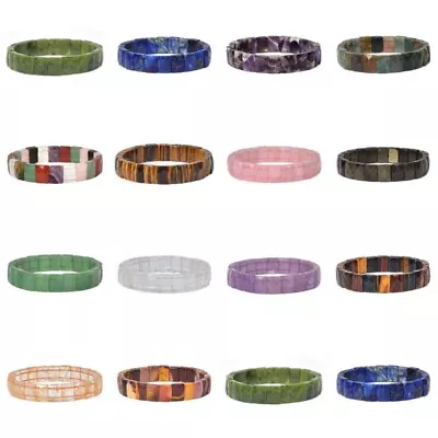 $8.99 • Buy 12mm Fashion Faceted Gemstone Rectangle Beads Stretchable Bracelet 7 