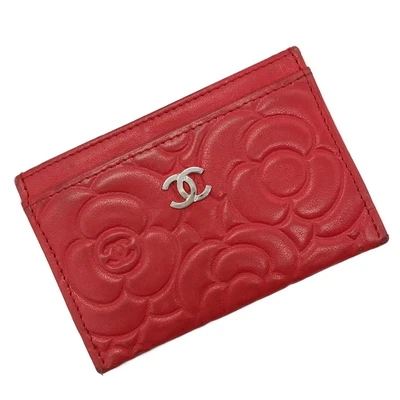 $188.09 • Buy Chanel Camellia Card Holder Card Case Coco Mark Red Leather Authentic
