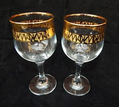 2x 24kt GOLD Rim Water Wine Cocktails Tall Footed Glasses Office Party Wedding _ • £12.95