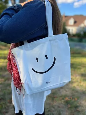 2 Pcs Smiley Cotton Canvas Tote Bag -12 Oz- Travel Shoulder Tote Cute Tote Bag • $14.99