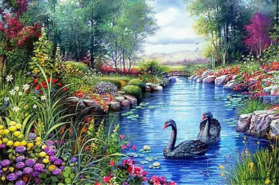$28.37 • Buy 50X70CMPond Black Swan Scenery Full Drill 5D Diamond Painting Handmade Art Decor