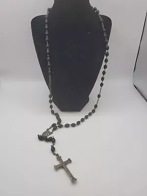 Vintage Italy Brown Bead Mother Mary Rosary Cross • $10