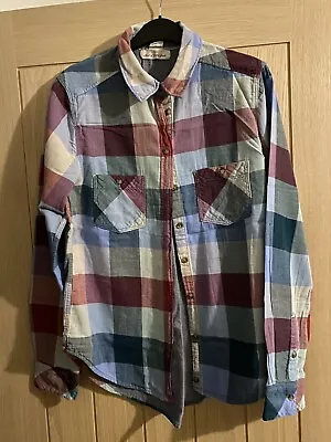 Ladies Long Sleeved Blue Pink Checked LOGG H&M Shirt UK Size 10 EU 38 • £4