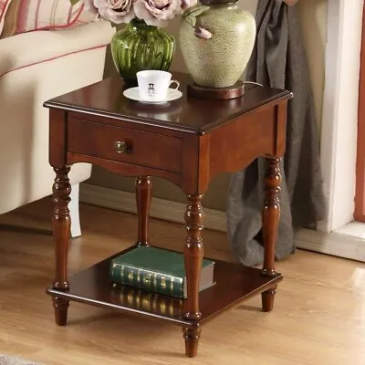 Antique Side Table Vintage Bedside Tables 2 Drawers Cabinet Sofa End Wood Lamp • $249