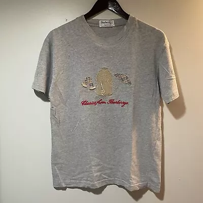 Burberry Men’s Short Sleeve Gray 100% Cotton T-shirt Logo Size Medium Vintage • $24.14