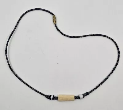 Vintage Black And White Glass Bead Shell Necklace • $15