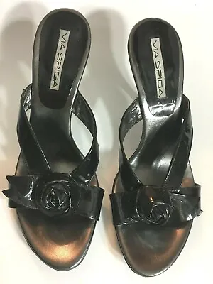 Via Spiga Womens Slide Sandal  Sz 8M Black Patent Leather Made In Italy • $16.96