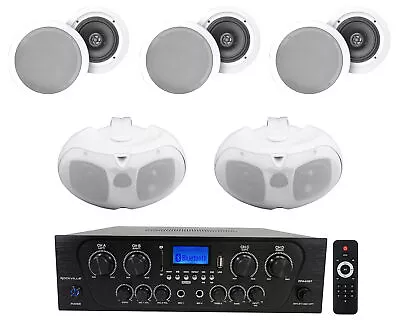 Rockville Multi-Room Home Audio Receiver+6) 6.5  White Ceiling+2) Patio Speakers • $368.95