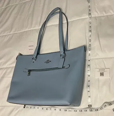 NWT Coach Mollie Pebbled Blue Large Genuine Leather Tote Bag Handbag Purse • $114