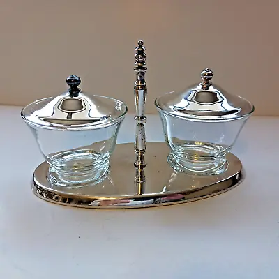 F B Rogers Vintage Condiment Caddy Set Silver Plate With Glass Bowls • $17.90