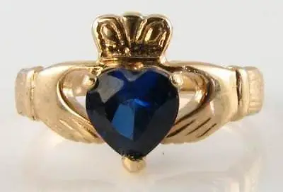 Divine 9ct 9k Gold Blue Sapphire Claddagh Ring Free Resize • $394