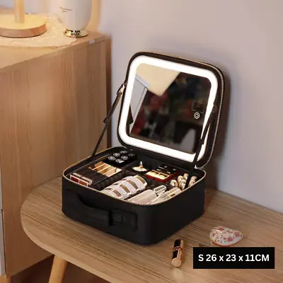 Makeup Bag With LED Mirror Vanity Case Beauty Box Portable Travel Cosmetic Bag • £21.99