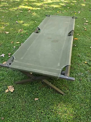 Vintage 1953 Army Cot - Canvas And Wood - Authentic Military  - 77x31  - Folding • $87.50