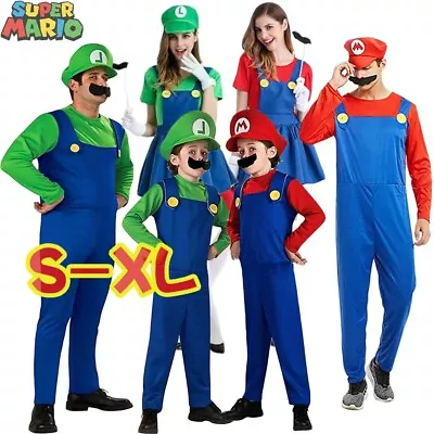 Adult Kids Super Mario Luigi Bros Men Women Cosplay Costume Fancy Dress Outfit • $14.84