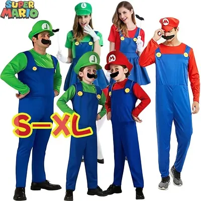 Super Mario Luigi Bros Men/Women Adult/Kids Cosplay Fancy Dress Outfit Costume • $15.44