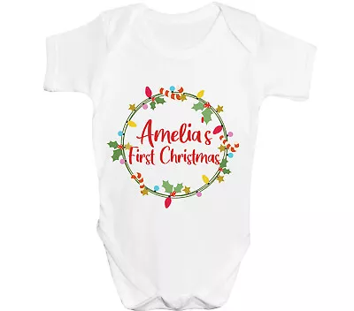 Personalised Christmas Baby Grow First Xmas Any Name Sleepsuit Boys Girls Gift • £6.99
