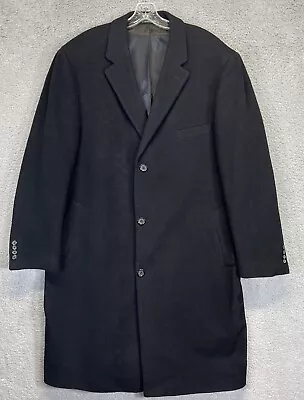 Lauren Ralph Lauren Trench Coat Mens 46 Long Black Columbia Wool Cashmere Blend  • $158.11