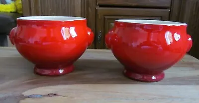 Pair Le Creuset Cerise Red Lion Head Soup Bowls 20 Oz 600ml OMBRE Fabulous VGC  • £65