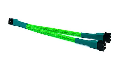 Shakmods 3 Pin Fan Y Splitter 20cm Green Sleeved Extension Cable UK First Class • £3.99