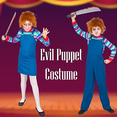 Kids Evil Puppet Costume Possessed Horror Movie Halloween Fancy Dress Outfit UK • £28.29