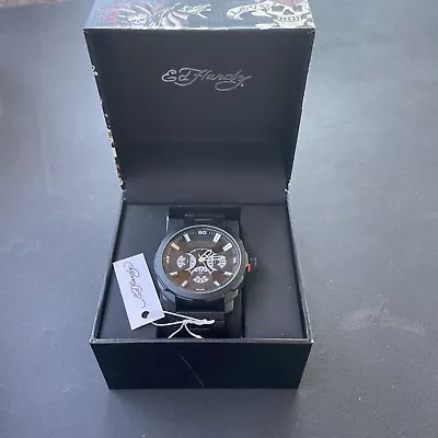 Ed Hardy Men's Matte Black Metal Bracelet Watch 46mm • $45