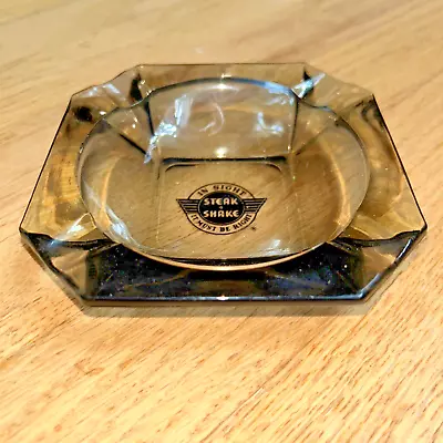 Vintage STEAK N' SHAKE Glass Ashtray - OCTAGON / Smoked Glass • $19.95