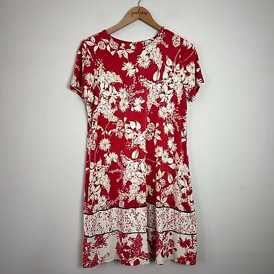 J Jill Wearever Collection Red Cream Floral Print Short Sleeve Dress Small PS • $22.45