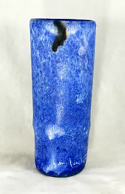 Vintage McCarty Pottery Blue Bamboo Vase - Signed Twice - Side Exterior & Base • $64
