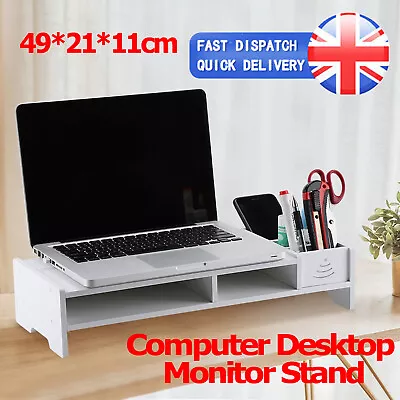 2 Tier Computer Desktop Monitor Stand Laptop TV Display Screen Riser Shelf White • £8.99