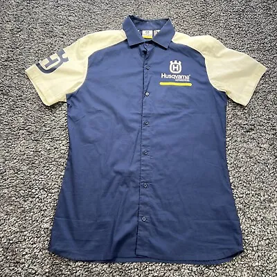 Husqvarna Mens M Multicolor Racing Pit Crew Blank Short Sleeve Button Shirt • $20