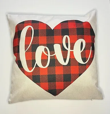 LOVE Cushion Cover Tartan Print  Love Birthday Girlfriend Friend New Home Gift  • £3.95