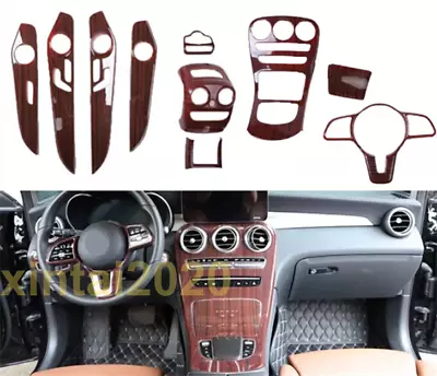 Car Accessories Red Wood Grain Trims Kit Cover For Benz C-Class W205 GLC 2020-21 • $292.99