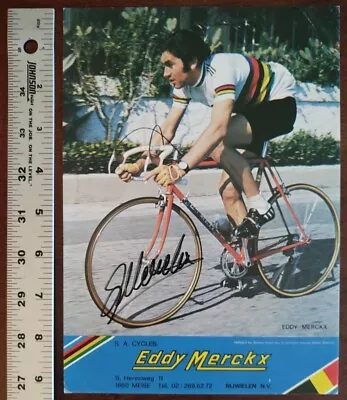 Eddy Merckx Autographed Picture In World Champ Rainbow Jersey 9 X 6.5 Inches • $42