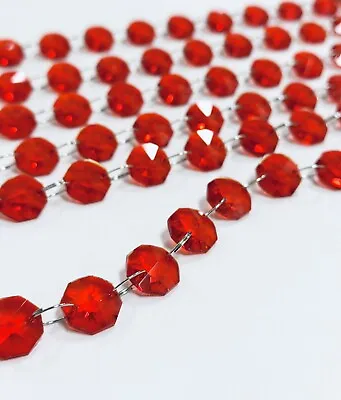 49pcs Red Chain 14mm Octagon Chandelier  Light Droplet Glass Wedding • £6.99