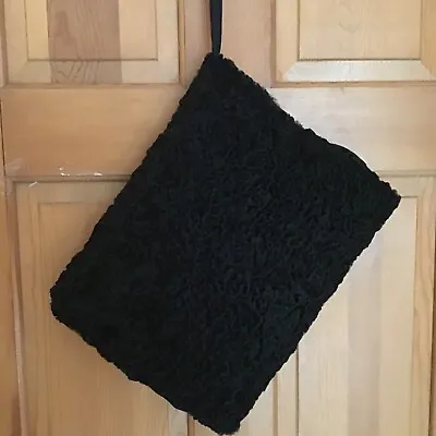 Vntg Black Persian Lamb Fur Hand Warmer Muff Purse Satin Zip 13 “ X 11  • $15