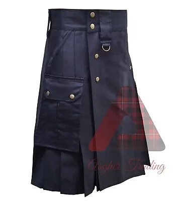 Scottish Handmade Utility Kilt Black Cotton Kilt Men's Working Kilt Custom Size • $51.99