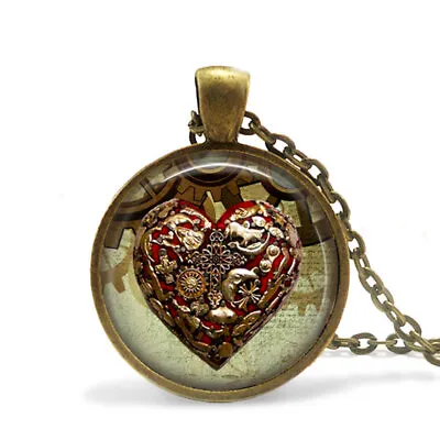 $1.89 • Buy Steampunk Heart Necklace, Steampunk Heart Jewelry, Hear Lock Necklace, Bronze