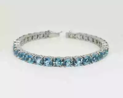 925 Sterling Silver Round Cut 10CT Lab-Created London Blue Topaz Tennis Bracelet • $259.99