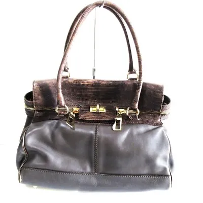 Auth Max Mara - Dark Gray Dark Brown Leather Handbag • £82.92