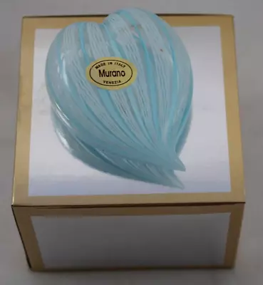 Murano Pastel Striped Glass Heart Paperweight 3.5  W/ Murano Sticker - In Box • $32.99