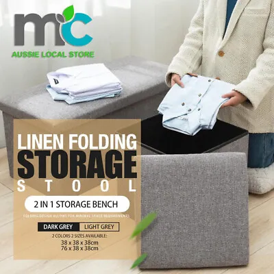 Linen Folding Ottoman Storage Footstool Stool Blanket Box Pouf Seat Bench • $29.99