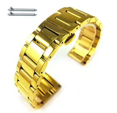 Gold Tone Steel Metal Bracelet Replacement Watch Band Strap Butterfly Clasp 5012 • $17.95