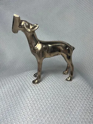 Brass Tall Lean Doberman Pinscher Looking Dog Fetching Paper Vtg Figure Statue • $29.95