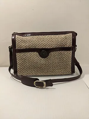 1960's John Romain Woven Wicker Leather Basket Crossbody Purse Bag Brass Hobnail • $49.97