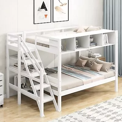 Twin Over Full Bunk Bed With Storage Cabinets Staircase Solid Wood Kids Bunk Bed • $859.99