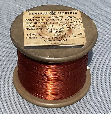 27 AWG Gauge .0142  Enamel Copper Magnet Wire 4.1 Lbs General Electric 1953 NOS • $117.88