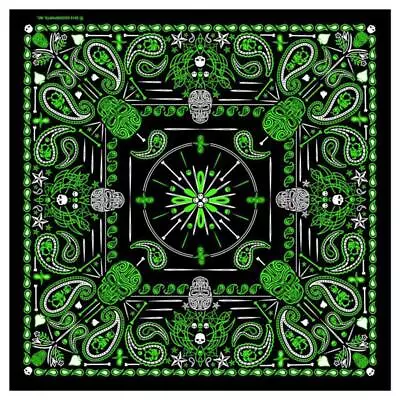 DELUXE GREEN PAISLEY RETRO SKULLS BANDANA 21 X21  Head  Hat Motorcycle #BAB1068 • $8.69