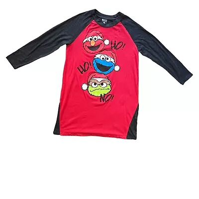 Sesame Street Ho Ho No! Long Shirt Sleepwear Long Top Elmo Cookie Oscar Red S/M • $13