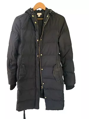J. Crew Women's Down Filled Puffer Parka Mid Length Hooded Winter Coat Size M • $42.74