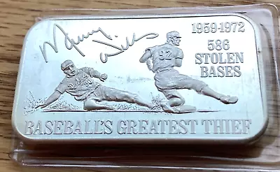 Vintage  Baseballs Greatest Thief   1 Oz. Silver Bar .999 Maury Wills  USSC Mint • $65